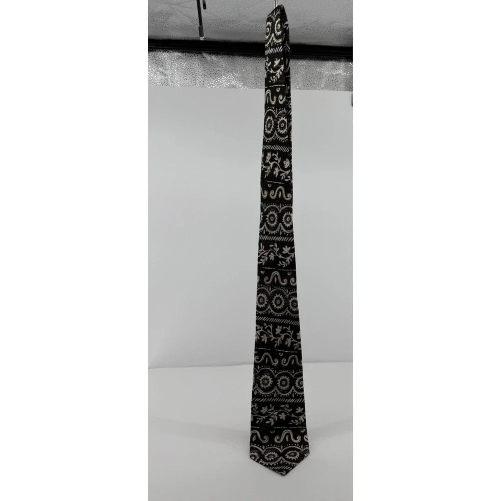 Vintage Pica Sador Italian Silk Tie Black Floral Paisley Necktie Wide Retro Mod